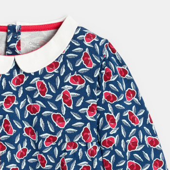 بلوزة بناتي زهرية بياقة وردية صغيرة